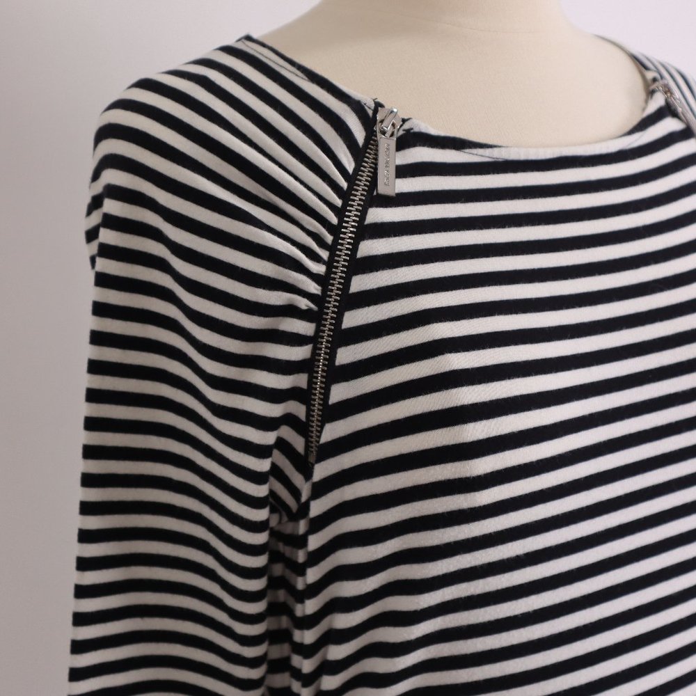 🌺 Michael Kors NWOT White Black Strip Zipper Neckline Nautical Shirt Blouse Top